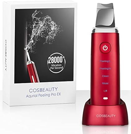 COSBEAUTY Skin Scrubber Face Spatula, Blackhead Remover Pore Cleaner Comedo Extractor with 4 Modes, Waterproof IPX6, Wireless Rechargeable (Red)