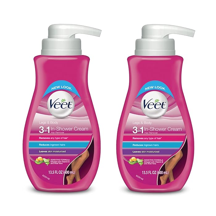 Hair Removal Cream - Veet Legs & Body In Shower Cream Hair Remover, Sensitive Formula with Aloe Vera and Vitamin E, 13.5 fl oz Pump Bottle (Pack of 2)