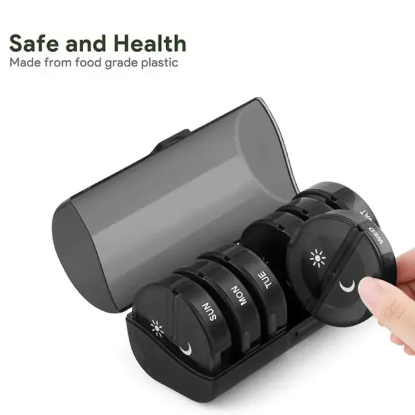 7 Days Round Mini Travel Waterproof 14 Grids Pill Box Portable Detachable Weekly Morning and Evening Split Plastic Pill Case