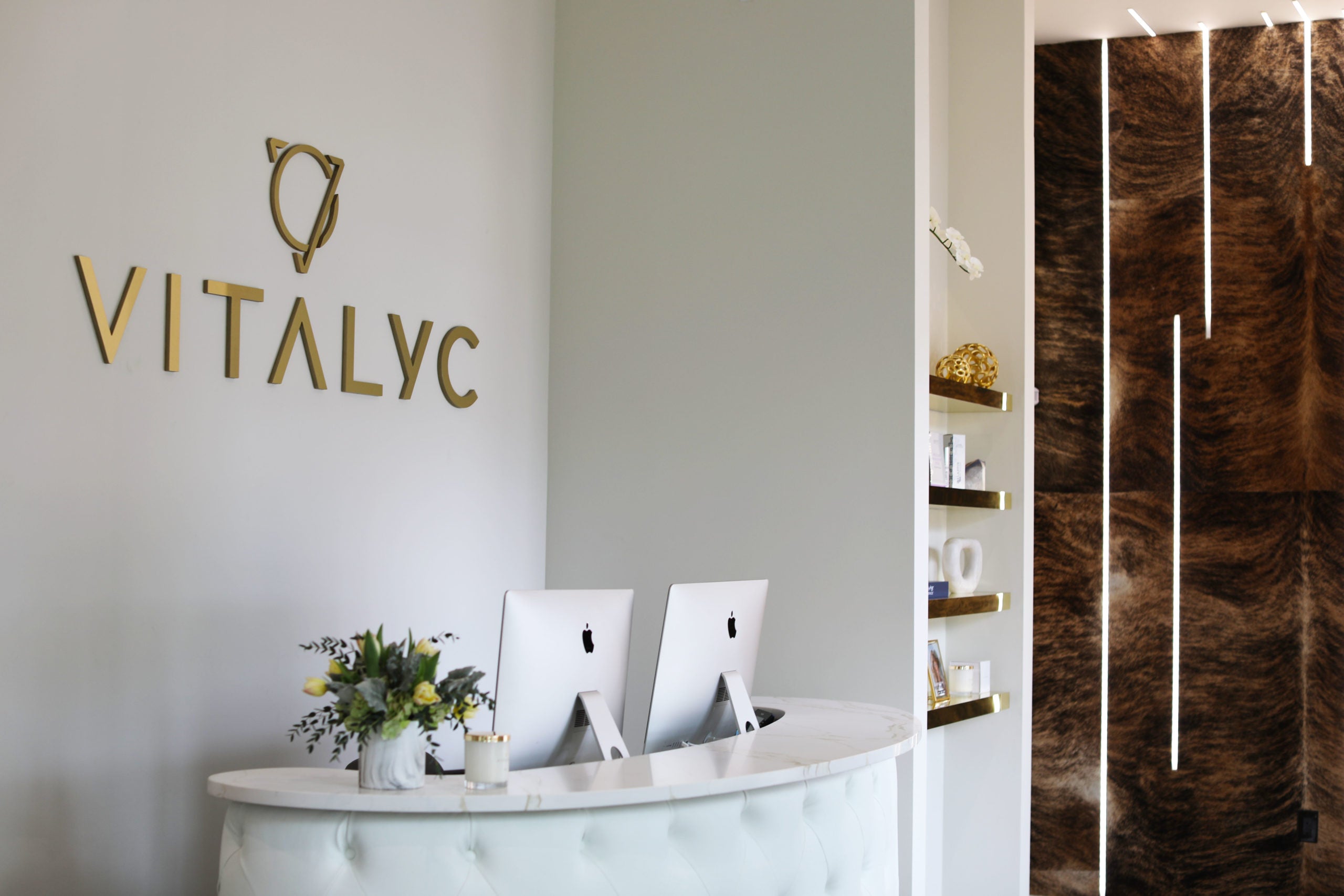 The front desk inside the brand new Vitalyc Medspa, which just opened in Fort Worth. (Photo by Maria Diss)