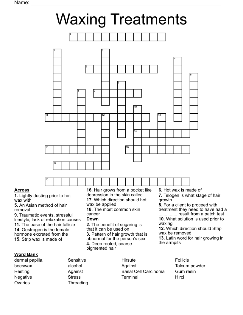 Waxing Treatments Crossword