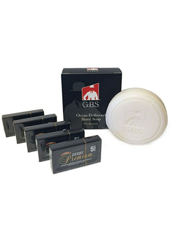 Derby 25 Pack Premium Super Stainless Double Edge Blades comes with GBS Ocean Driftwood 97% All Natural Shave Soap