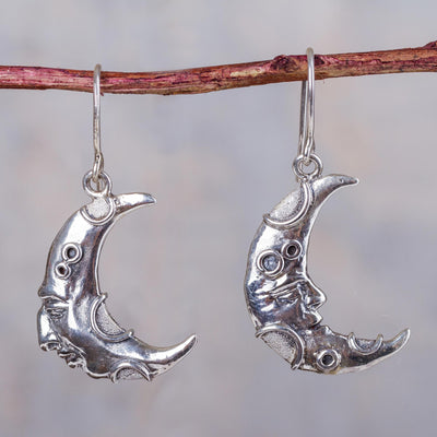 Andean Artisan Crafted 950 Silver Crescent Moon Earrings, 