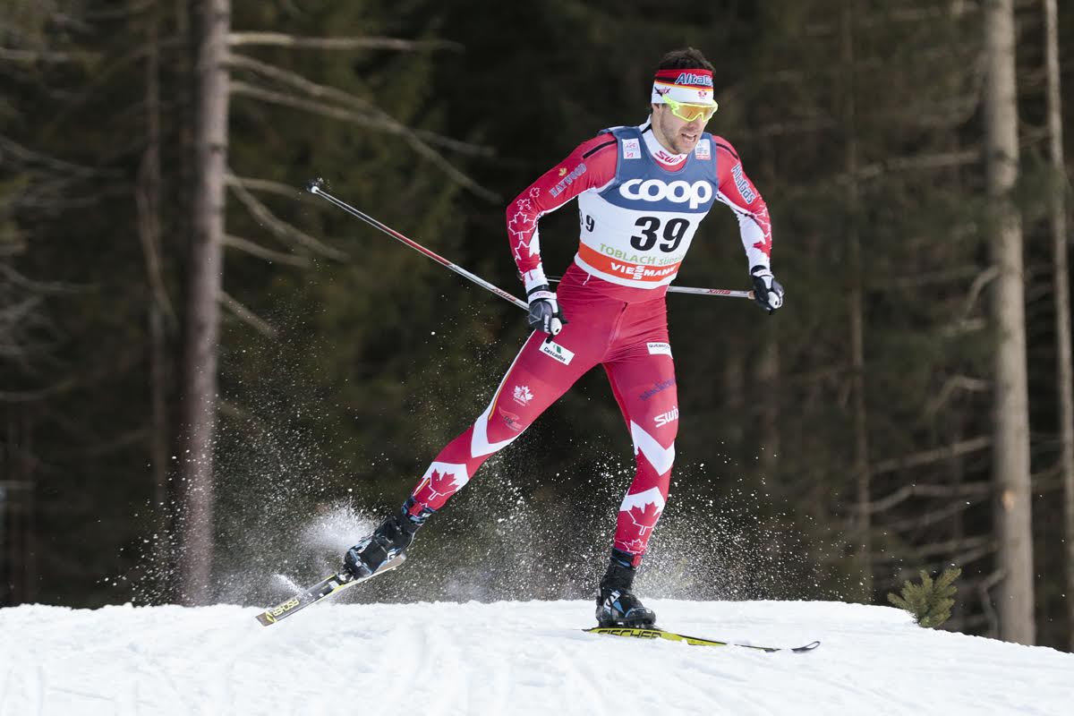 Alex Harvey (Canadian World Cup Team) racing in Saturday’s 1.3 k freestyle sprint qualifier at the World Cup in Toblach, Italy. None of the Canadians qualified for the heats, and he was the top Canadian in 62nd. (Photo: Fischer/NordicFocus)